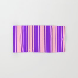 [ Thumbnail: Purple & Pink Colored Stripes/Lines Pattern Hand & Bath Towel ]