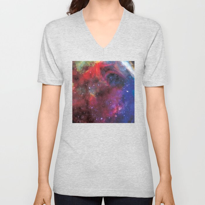 Outer Space Print Space Dust Pattern V Neck T Shirt