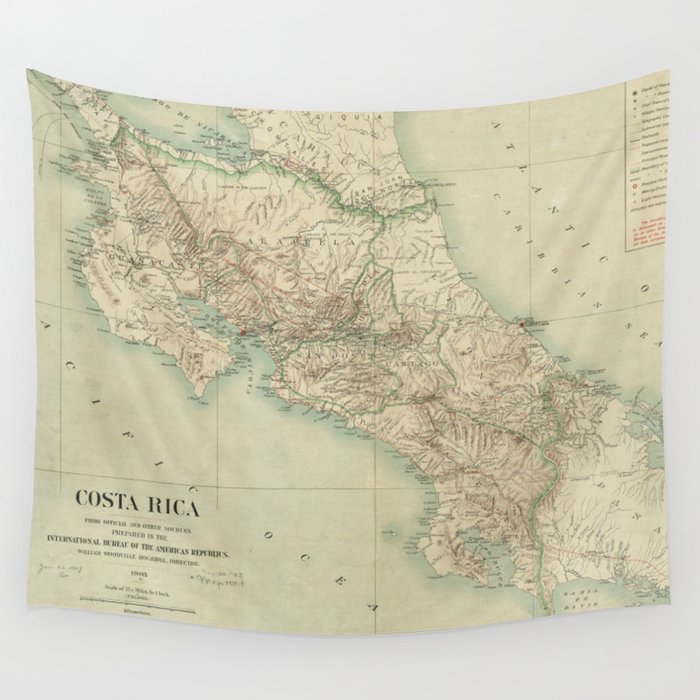 Vintage Map of Costa Rica (1903) Wall Tapestry by BravuraMedia  Society6