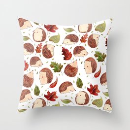 Autumn Hedgehogs Throw Pillow