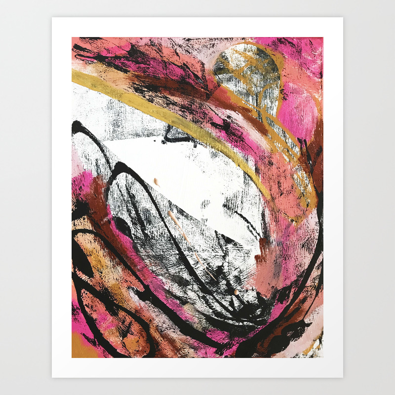 Motivation 4 A Colorful Vibrant Abstract Piece In Pink Red Gold Black And White Art Print By Blushingbrushstudio Society6
