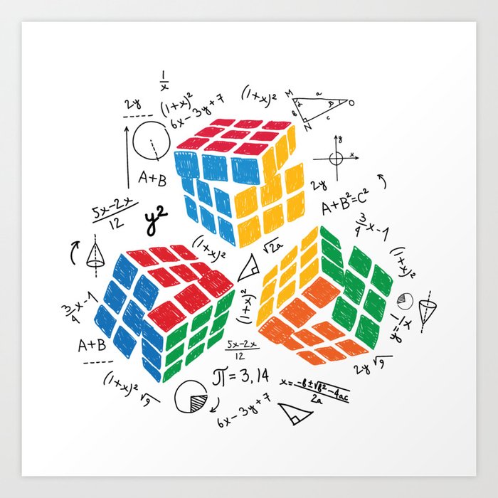 Rubik's Cube algorithm rubik's cube impossible math Rubiks Cube Rubik Cube Retro Colorful / son Cube Game /  math kids gift  / Fun Gift for Cuber Spinning Rubix / rubik's cube present Art Print