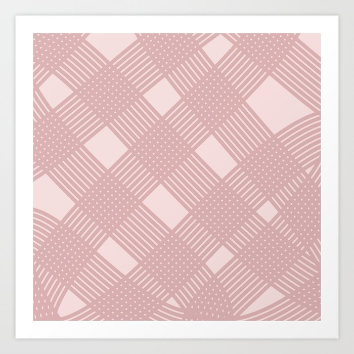 Dusty Pink Abstract Line Cross Pattern Art Print
