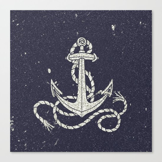 Navy Blue Nautical White Anchor for Sailor Texture Canvas Print