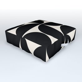 Mid Century Modern Abstract Pattern Black And Cream White Outdoor Floor Cushion