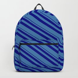 [ Thumbnail: Blue & Dark Blue Colored Lines Pattern Backpack ]