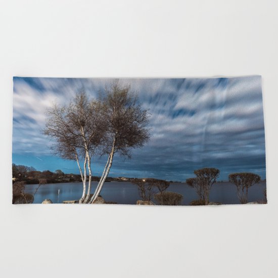 Birch tree by the pond Beach Towel