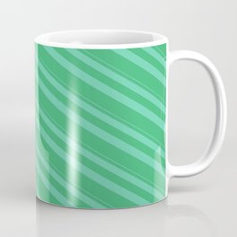 [ Thumbnail: Aquamarine and Sea Green Colored Lined/Striped Pattern Coffee Mug ]