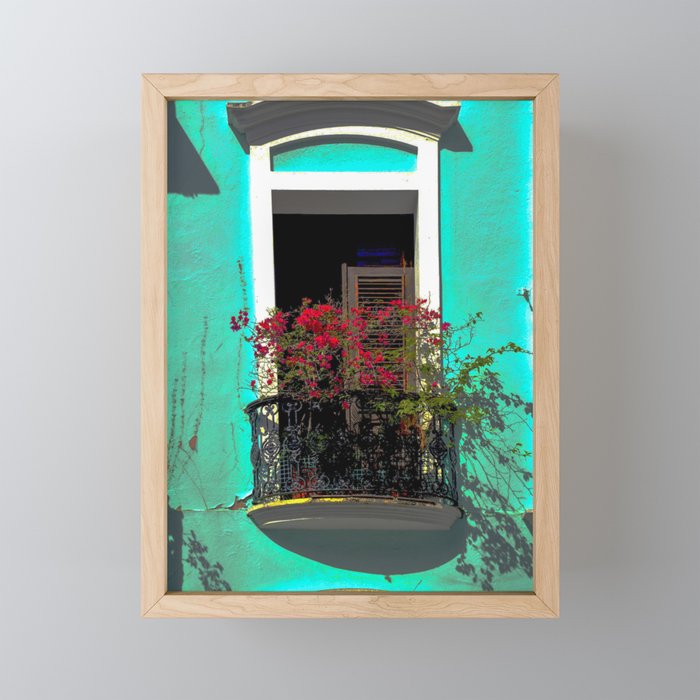 Puerto rican balcony and flowers Framed Mini Art Print