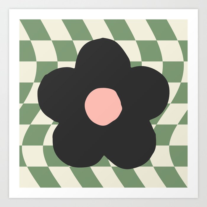 A Single Flower (Checked & Warped BG) Art Print