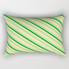[ Thumbnail: Tan, Light Green, and Green Colored Lined/Striped Pattern Rectangular Pillow ]