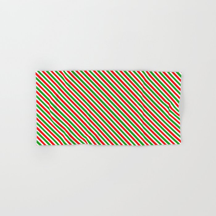 Festive, Christmas Themed Red, White, and Green Colored Lines/Stripes Pattern Hand & Bath Towel