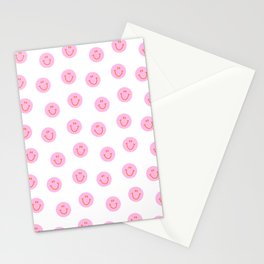 Funny happy face colorful pink cartoon seamless pattern Stationery Card