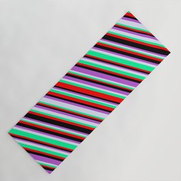 [ Thumbnail: Lavender, Green, Red, Black & Orchid Colored Lines/Stripes Pattern Yoga Mat ]