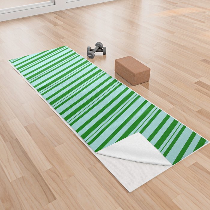 Turquoise and Green Colored Stripes Pattern Yoga Towel