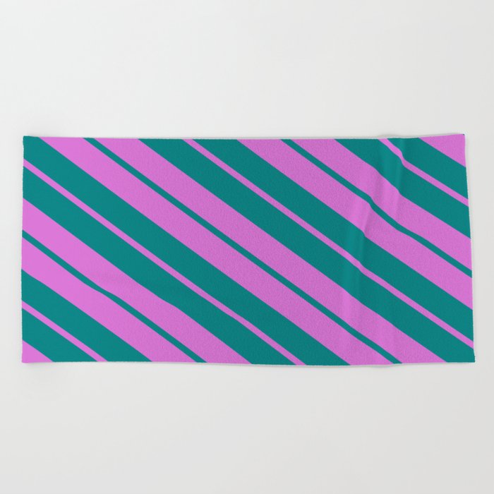 Orchid & Teal Colored Lines Pattern Beach Towel