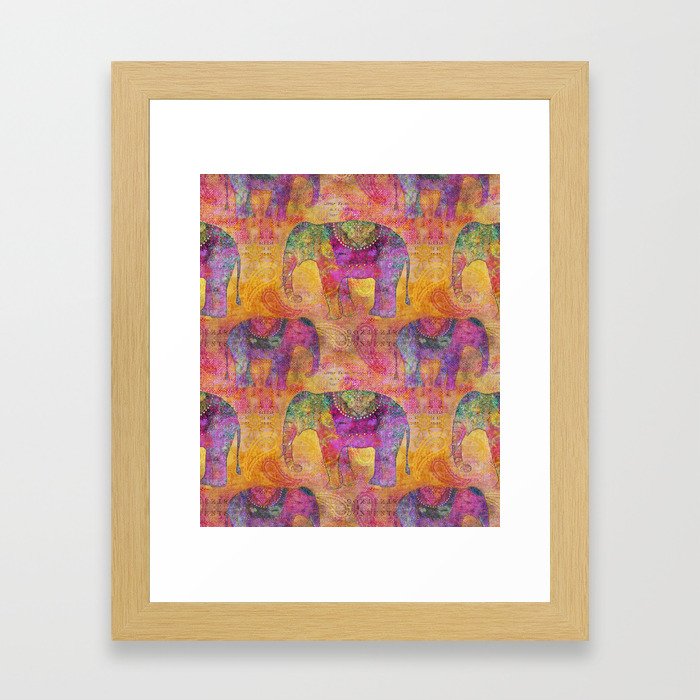 Elephant Pattern colorful orange pink Framed Art Print