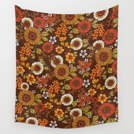 70s retro ditzy flowers, boho, browns, orange, hippie Wall Tapestry