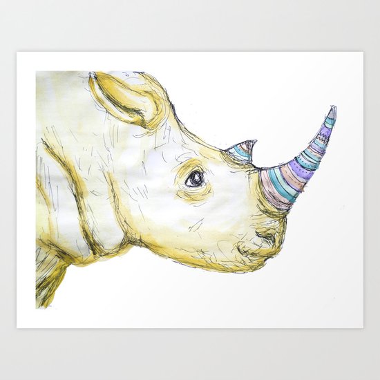 Striped Rhino Illustration Art Print