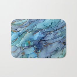 Mermaid Party Blue Marble Abstract Ink Bath Mat | Ink, Ethereal, Pattern, Texture, Watercolor, Abstract, Waves, Bluemarble, Inkdecor, Abstractink 