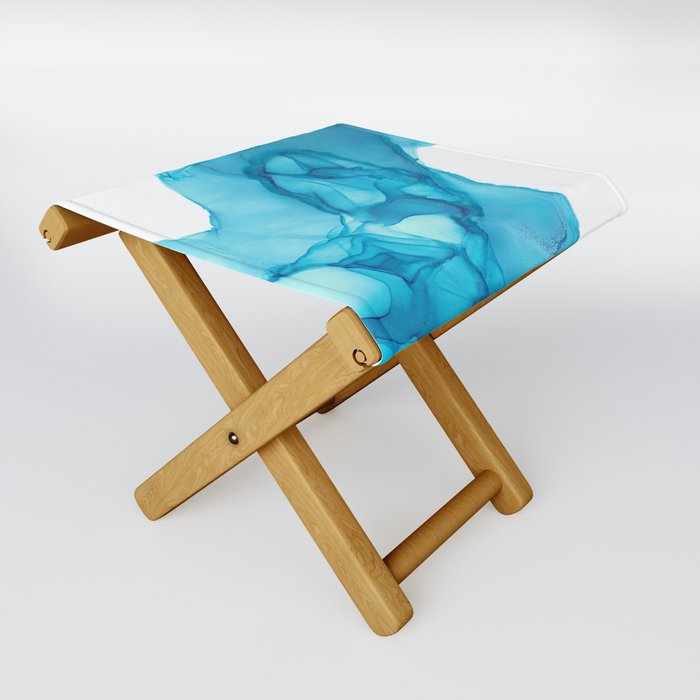 Turquoise Blue Abstract 33122-2 Modern Alcohol Ink Painting by Herzart Folding Stool