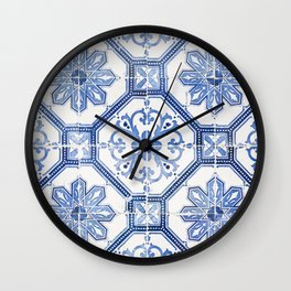 Blue Portugese Tile Pattern | Colorful Travel Photography in Portugal | Azulejos House Design Art Print Wall Clock