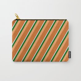 [ Thumbnail: Brown, Chocolate, Lavender & Dark Green Colored Stripes/Lines Pattern Carry-All Pouch ]