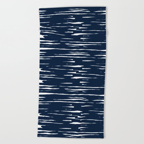Maritime pattern- darkblue handpainted stripes on clear white- horizontal Beach Towel