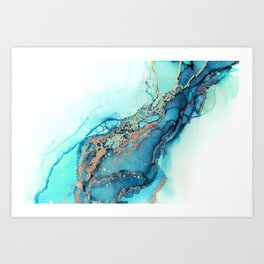 Gilded Seafoam Abstract Ink Art Print
