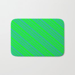 [ Thumbnail: Lime & Light Sea Green Colored Lined Pattern Bath Mat ]