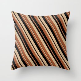 [ Thumbnail: Tan, Sienna & Black Colored Lines/Stripes Pattern Throw Pillow ]