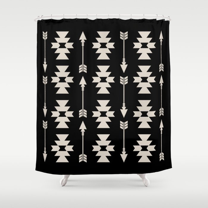 Southwestern Arrow Pattern 252 Black and Linen White Shower Curtain