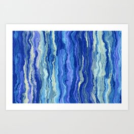Digital Abstract Striped Painting Blue Purple Gray and Off White Art Print