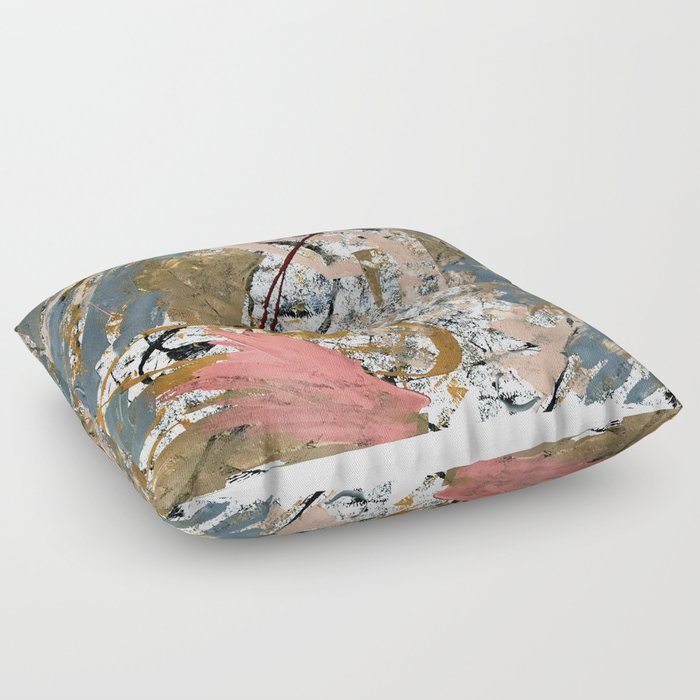 Symphony [2]: colorful abstract piece in gray, brown, pink, black and white Floor Pillow