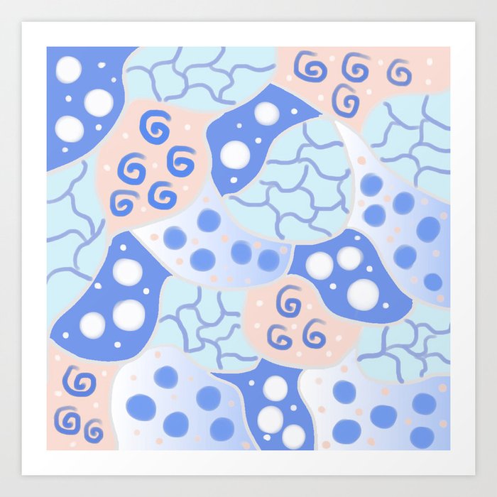 Cool Drawing in Shades of Blue and Pink Art Print