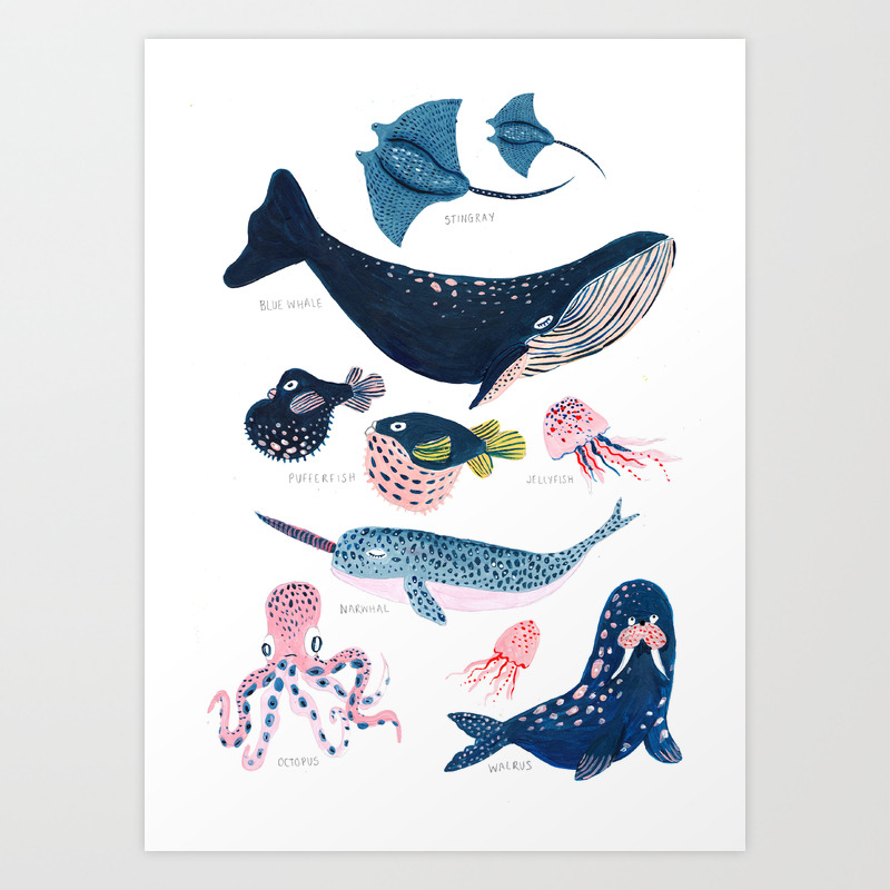 Octopus And Pufferfish Art Prints Society6