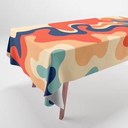 Retro 70s and 80s Color Palette Abstract Mid-Century Minimalist Nature Art Sun and Swirling Waves Tablecloth