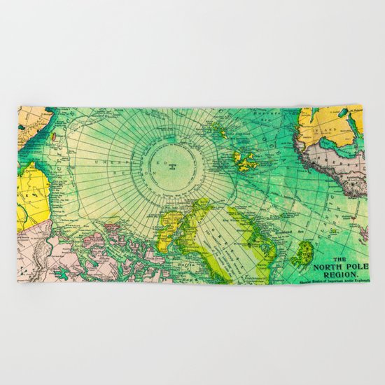 Colorful Map of the North Pole - Vintage Beach Towel