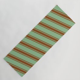 [ Thumbnail: Dark Sea Green and Brown Colored Pattern of Stripes Yoga Mat ]