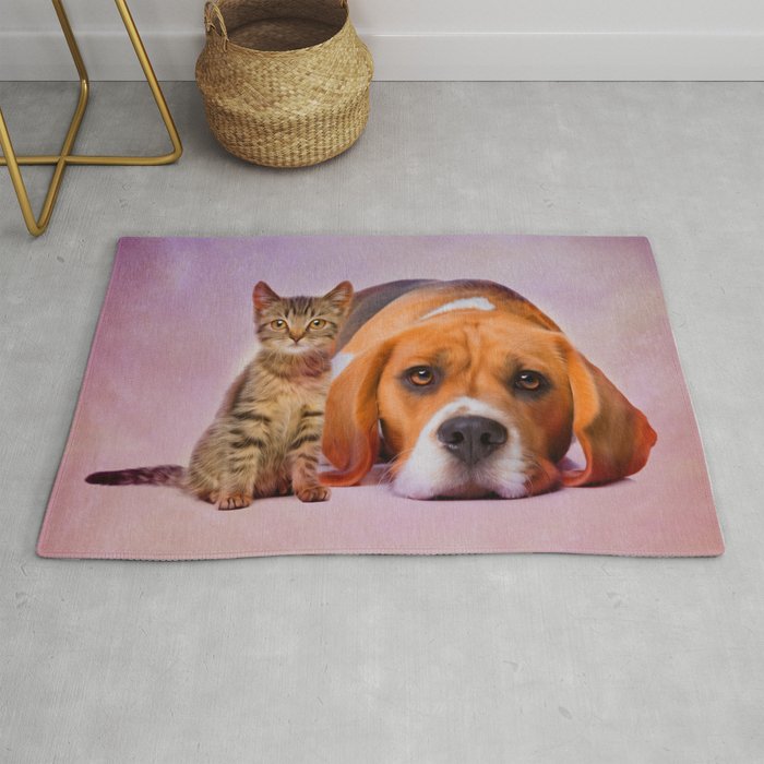 Beagle dog and kitten digital art Rug