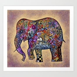 Antique Town Elephant  - Artist Oxana Zaika -painting Art Print