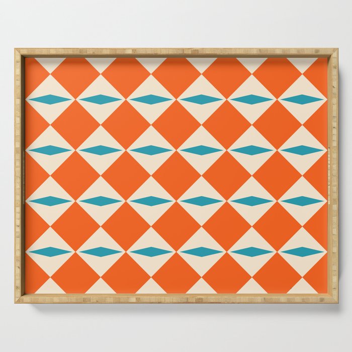 Geometric Diamond Pattern 823 Orange Turquoise and Beige Serving Tray