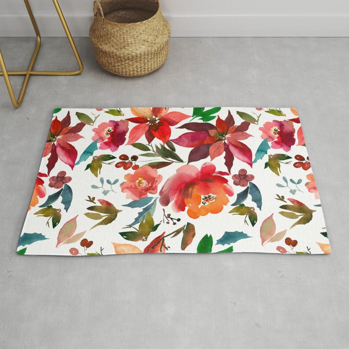Hand Painted Lush Watercolor Roses Pattern Rug