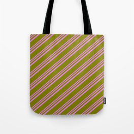 [ Thumbnail: Violet & Green Colored Lines Pattern Tote Bag ]