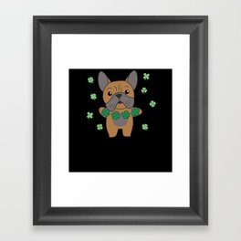 Bulldog Shamrocks Cute Animals For Luck Framed Art Print