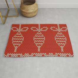 Christmas Pattern Red Knitted Bauble Bow Area & Throw Rug