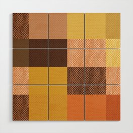 Fall Mustard Orange Golden Brown Checkered Gingham Patchwork Color Wood Wall Art