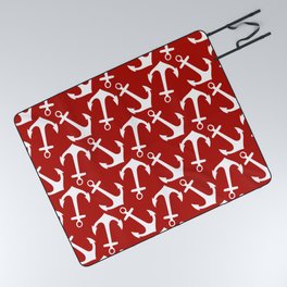 Maritime Nautical Red and White Anchor Pattern - Anchors Picnic Blanket