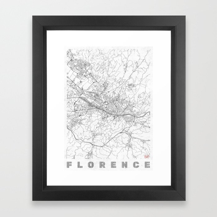Florence Map Line Framed Art Print