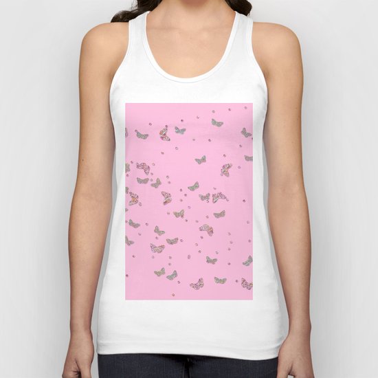 Animal - Animals Butterflies Butterfly diamonds and glitter effect on pink Unisex Tank Top